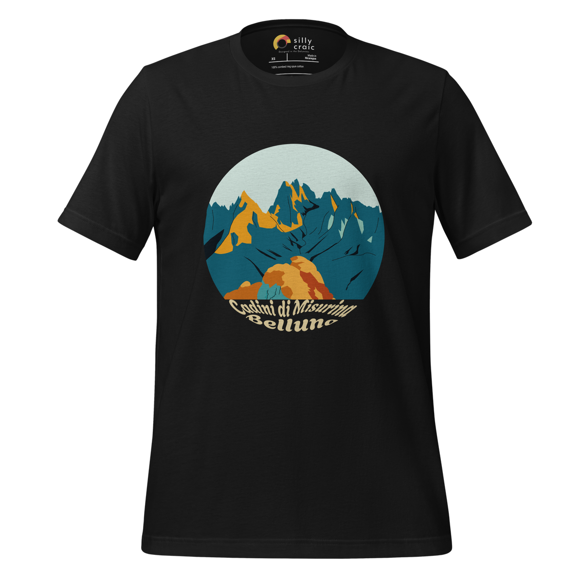 Cadini di Misurina men's t-shirt in Vintage Black – front print design
