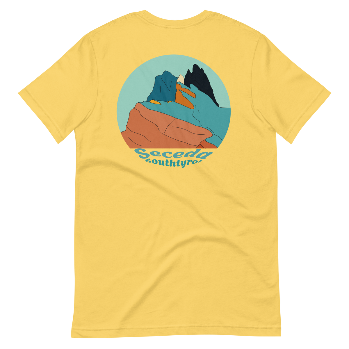 Seceda Retro men's t-shirt in Yellow – back print design