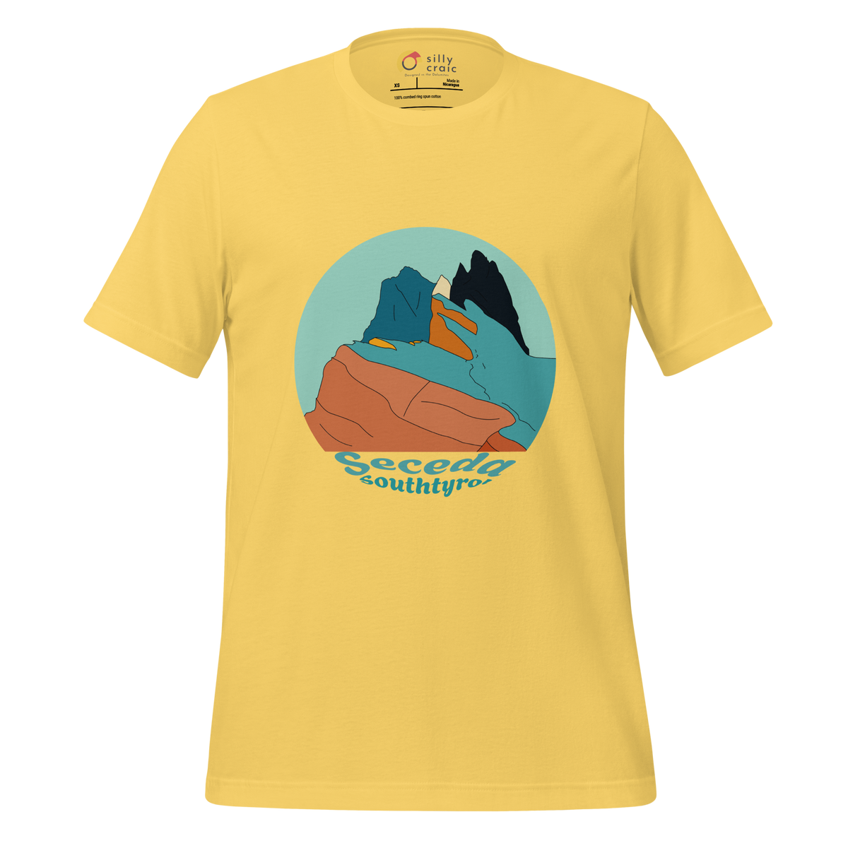 Seceda Retro men's t-shirt in Yellow – front print design