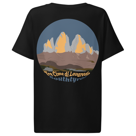 Tre Cime di Lavaredo women's t-shirt in Black – back print design