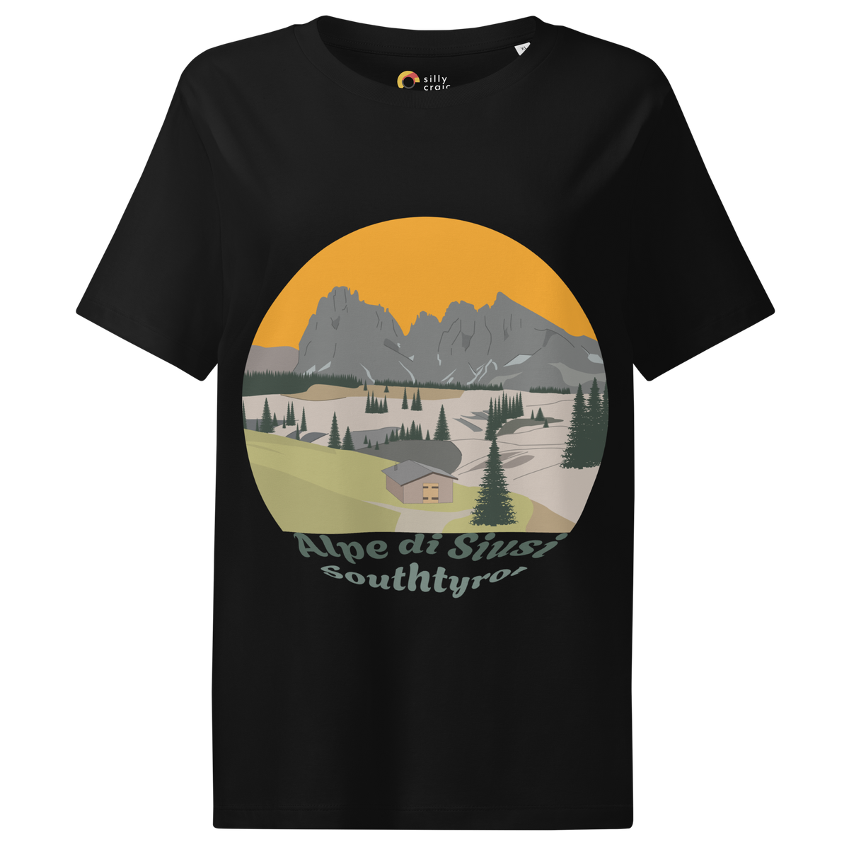 Alpe di Siusi women's t-shirt in Black – front print design