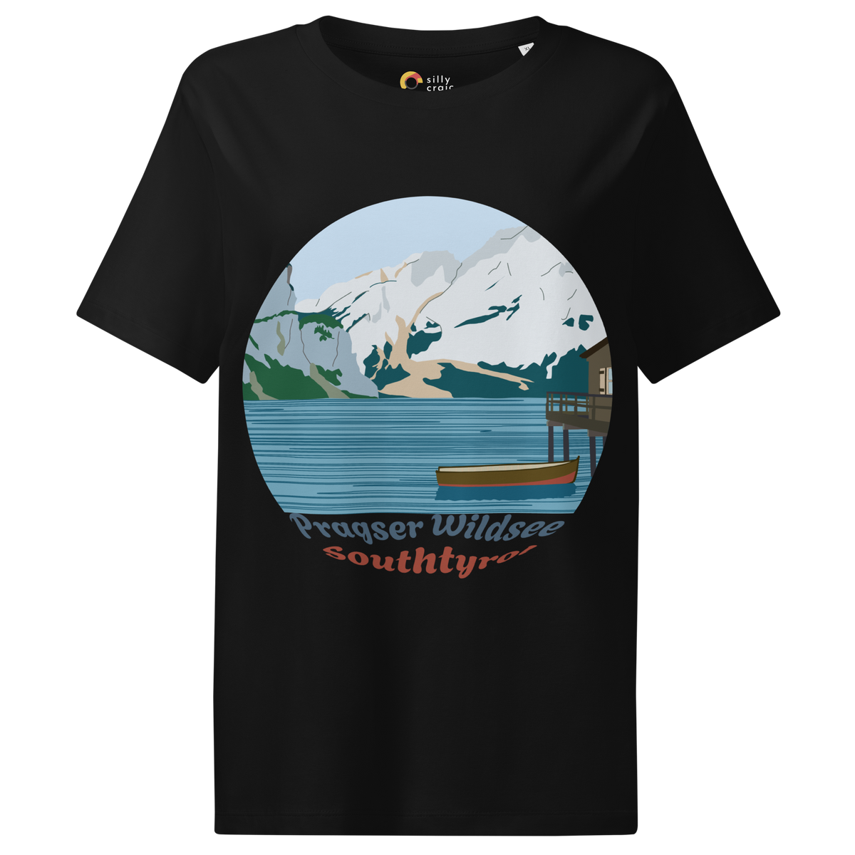 Lago di Braies women's t-shirt in Black – front print design