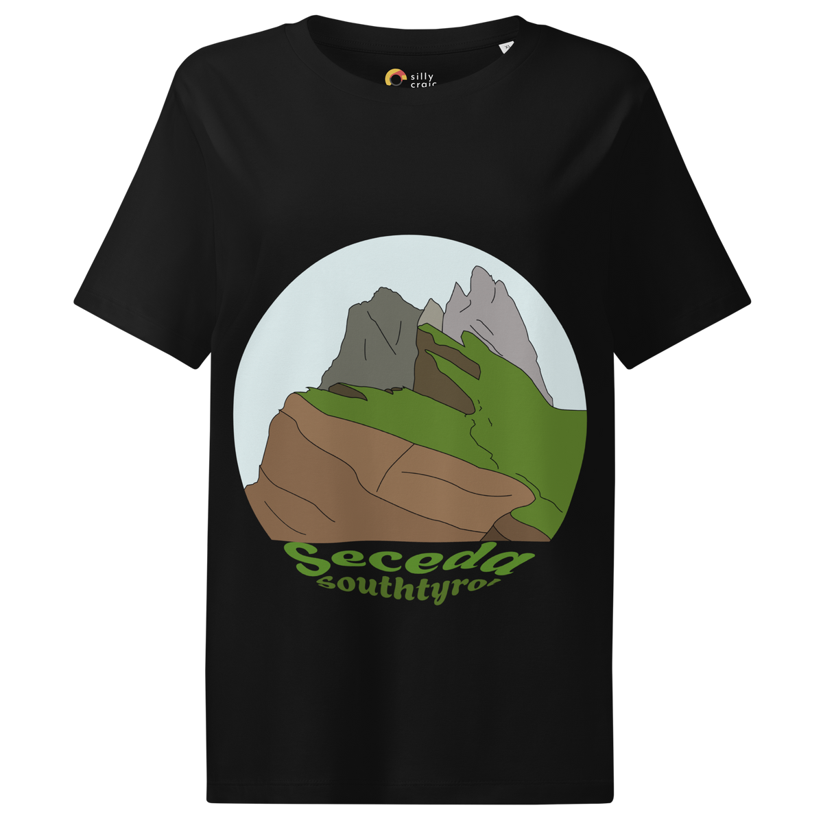 Seceda women's t-shirt in Black – front print design