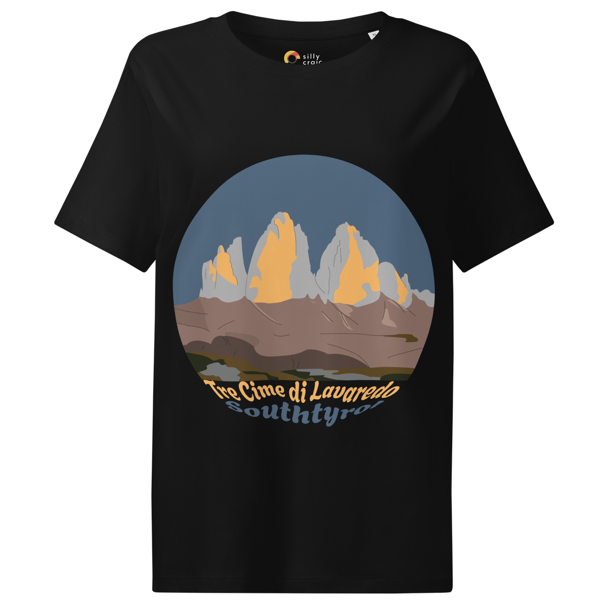 Tre Cime di Lavaredo women's t-shirt in Black – front print design