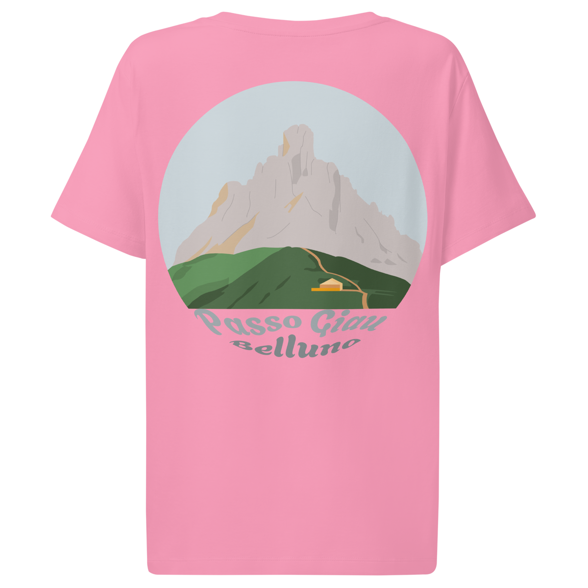 Passo Giau women's t-shirt in Bubble Pink – back print design