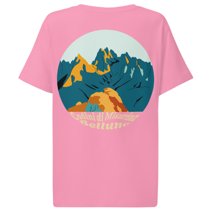 Cadini di Misurina women's t-shirt in Bubble Pink – back print design