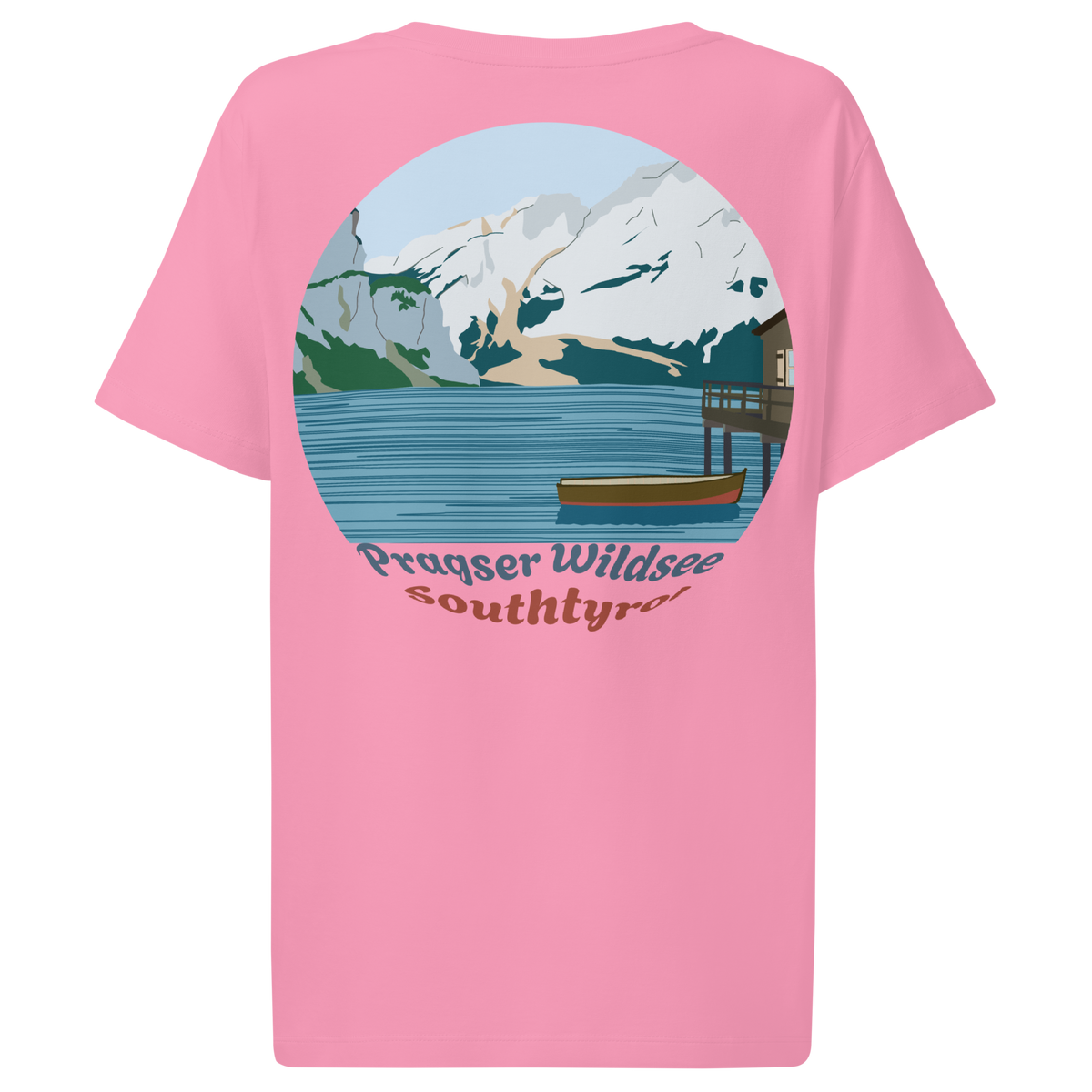 Lago di Braies women's t-shirt in Bubble Pink – back print design