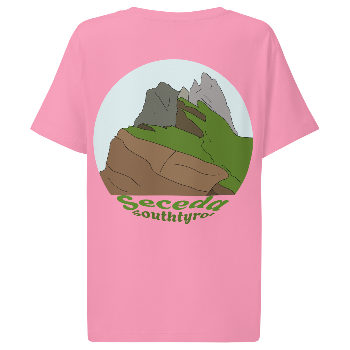 Seceda women's t-shirt in Bubble Pink – back print design
