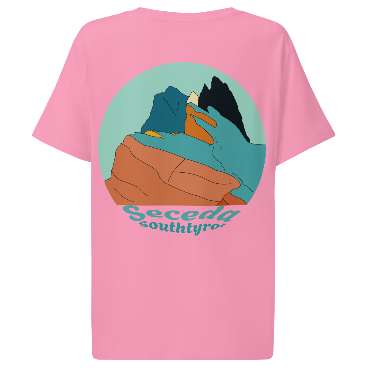 Seceda Retro women's t-shirt in Bubble Pink – back print design