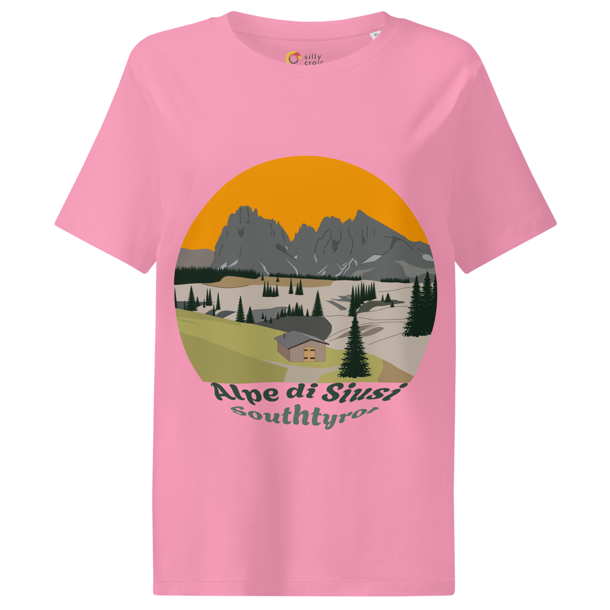 Alpe di Siusi women's t-shirt in Bubble Pink – front print design