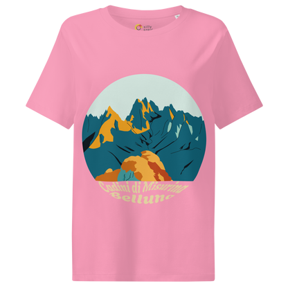 Cadini di Misurina women's t-shirt in Bubble Pink – front print design