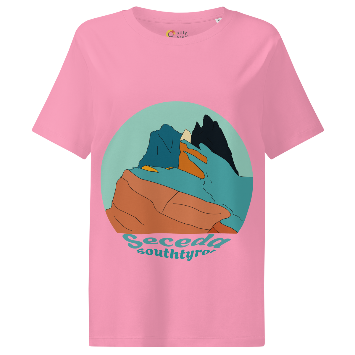 Seceda Retro women's t-shirt in Bubble Pink – front print design