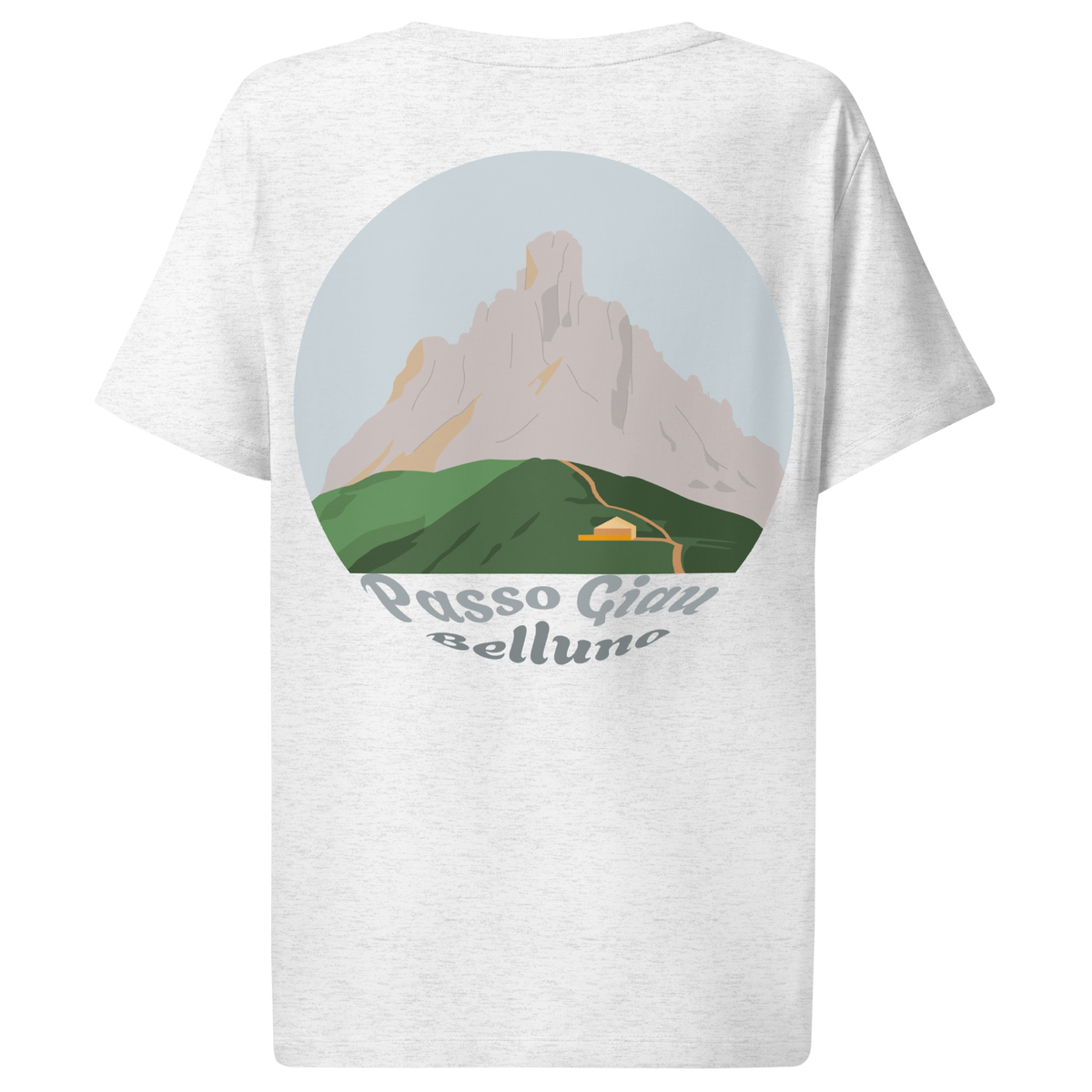 Passo Giau women's t-shirt in Cool Heather Grey – back print design