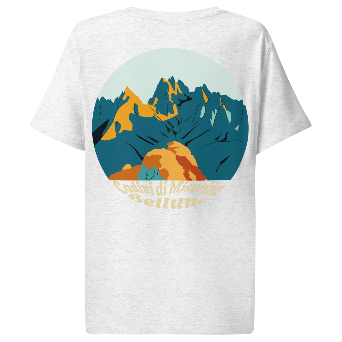 Cadini di Misurina women's t-shirt in Cool Heather Grey – back print design