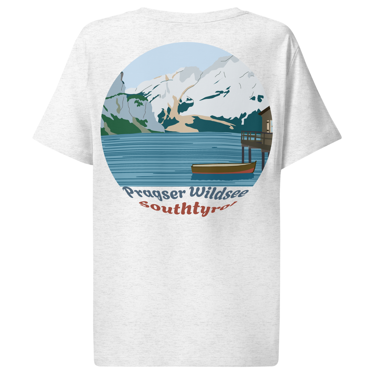 Lago di Braies women's t-shirt in Cool Heather Grey – back print design