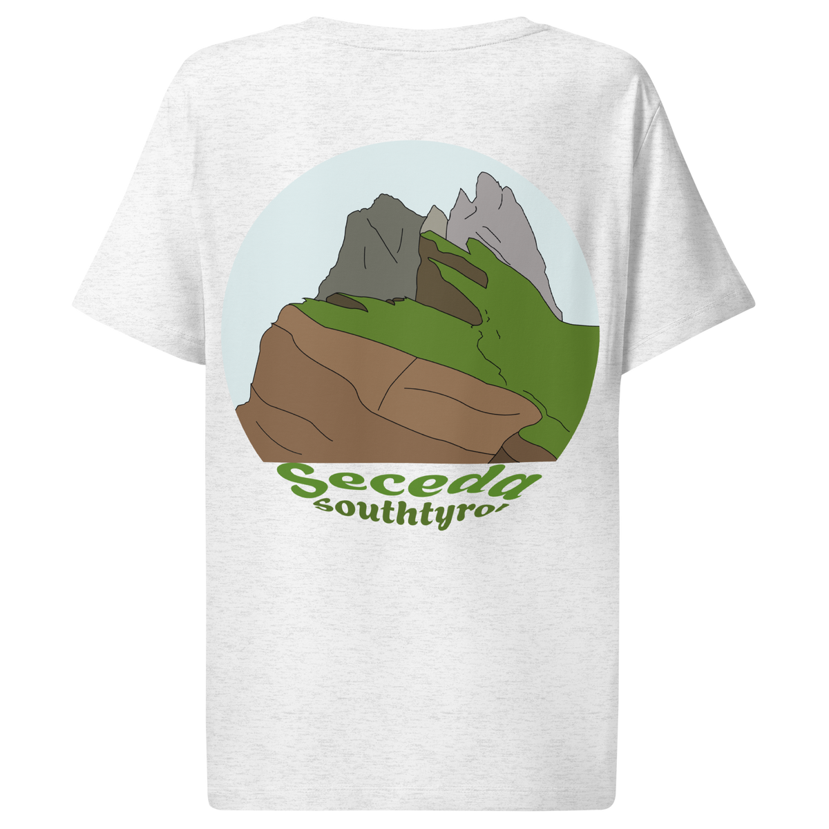 Seceda women's t-shirt in Cool Heather Grey – back print design