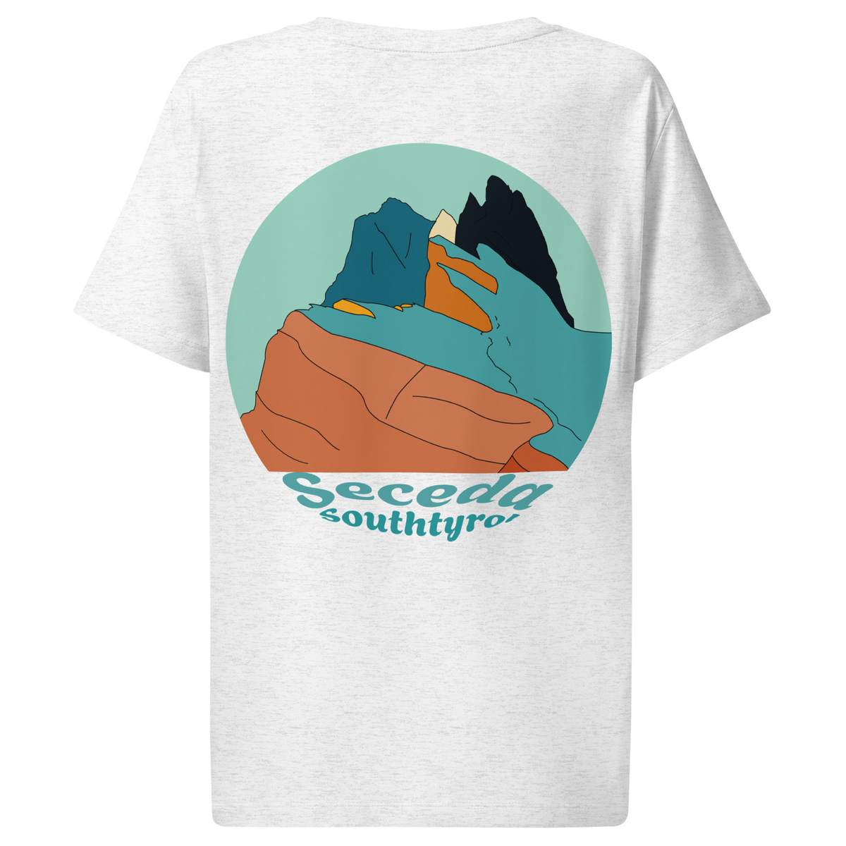 Seceda Retro women's t-shirt in Cool Heather Grey – back print design