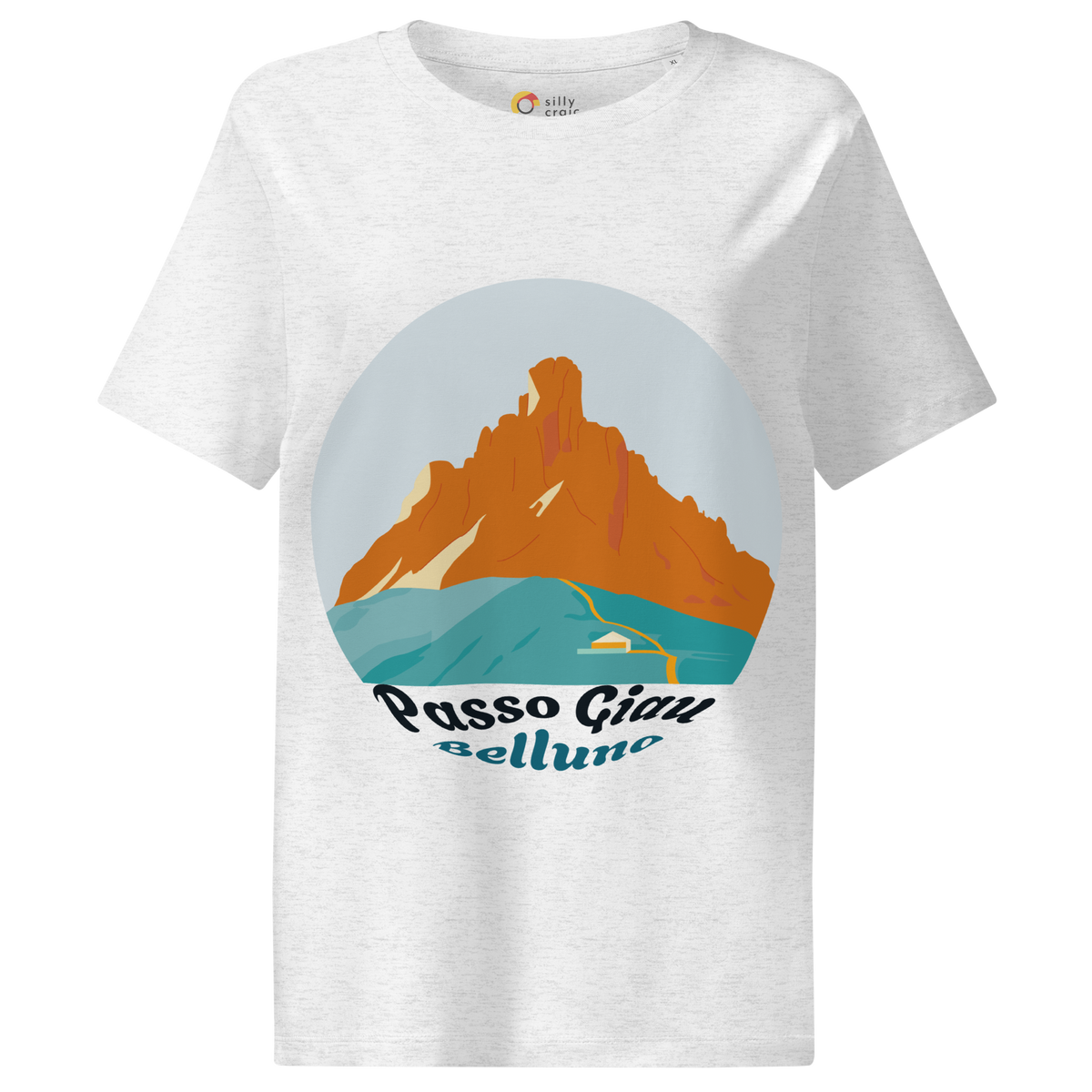 Passo Giau women's t-shirt in Cool Heather Grey – front print design
