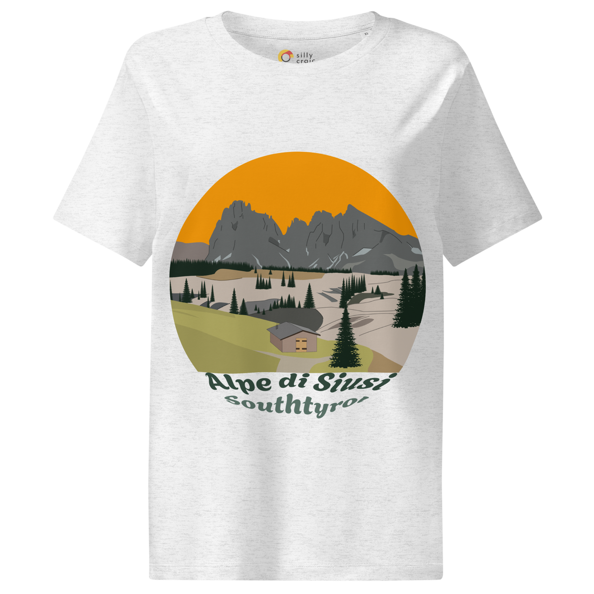 Alpe di Siusi women's t-shirt in Cool Heather Grey – front print design