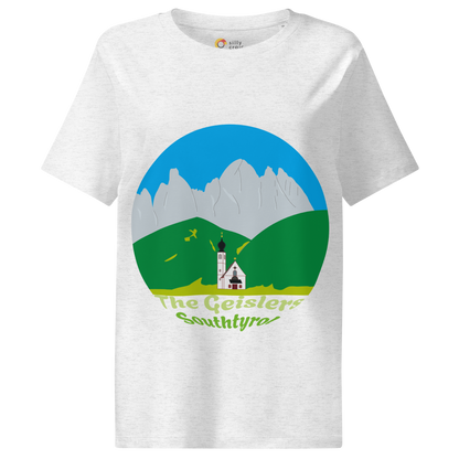 The Geislers women's t-shirt in Cool Heather Grey – front print design