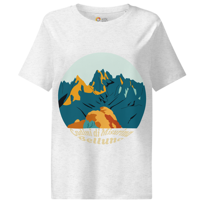Cadini di Misurina women's t-shirt in Cool Heather Grey – front print design