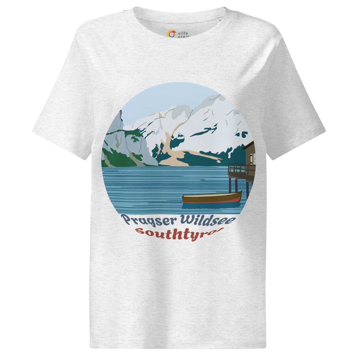 Lago di Braies women's t-shirt in Cool Heather Grey – front print design