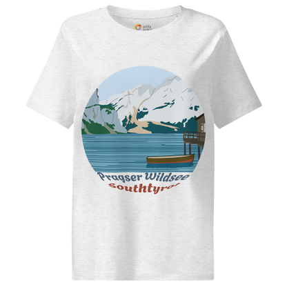 Lago di Braies women's t-shirt in Cool Heather Grey – front print design
