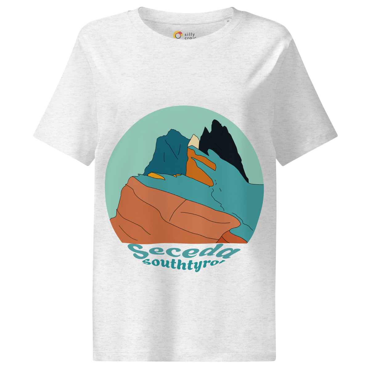 Seceda Retro women's t-shirt in Cool Heather Grey – front print design