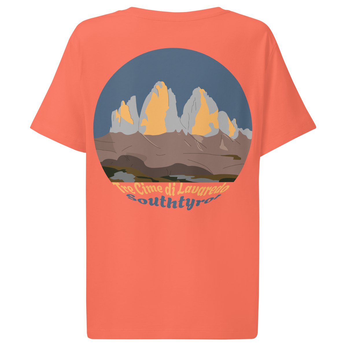 Tre Cime di Lavaredo women's t-shirt in Fiesta – back print design