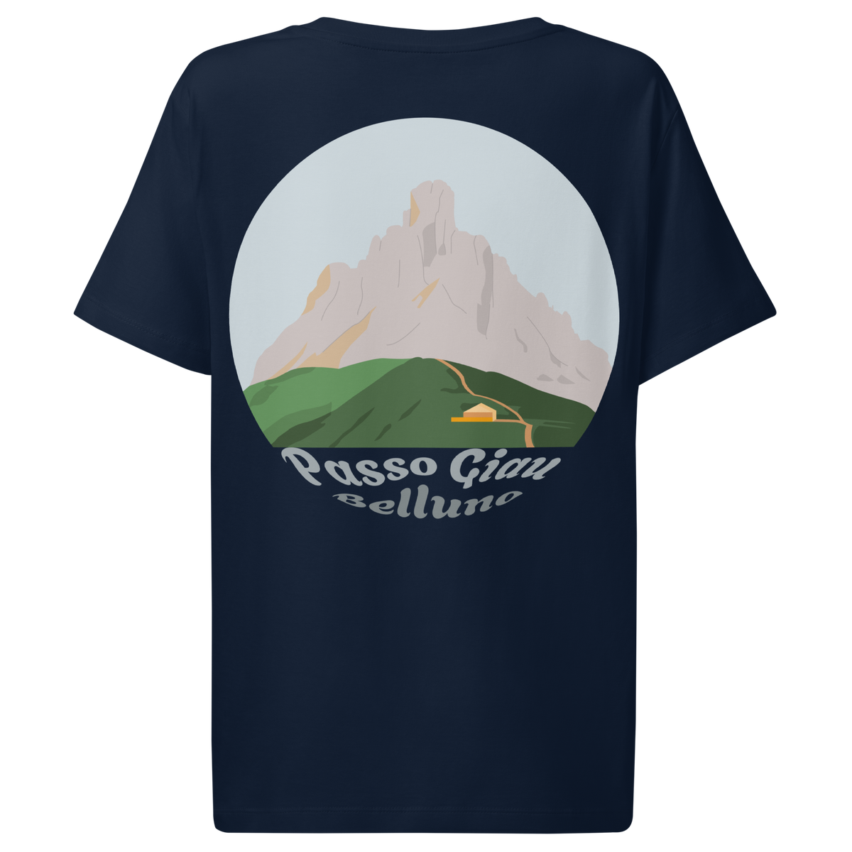 Passo Giau women's t-shirt in French Navy – back print design