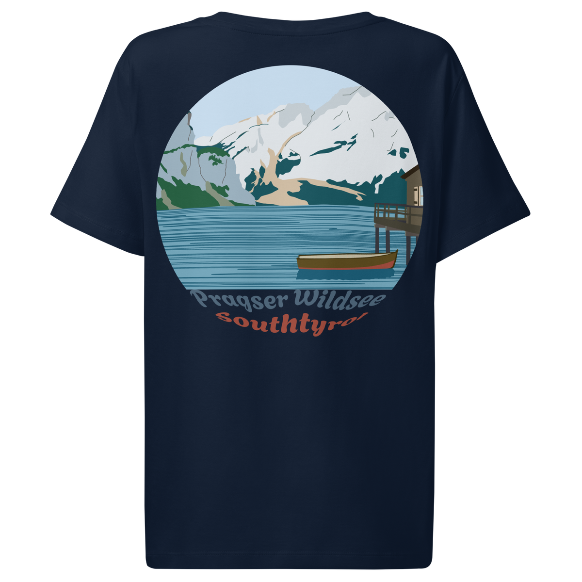 Lago di Braies women's t-shirt in French Navy – back print design