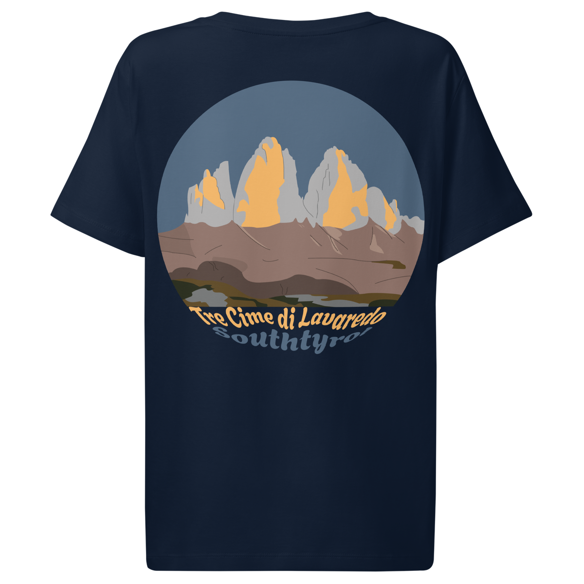 Tre Cime di Lavaredo women's t-shirt in French Navy – back print design