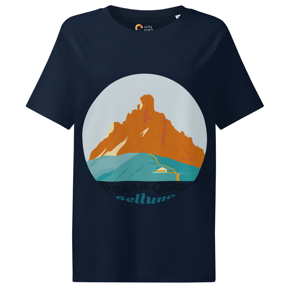 Passo Giau women's t-shirt in French Navy – front print design
