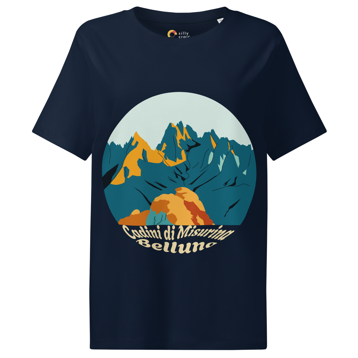 Cadini di Misurina women's t-shirt in French Navy – front print design