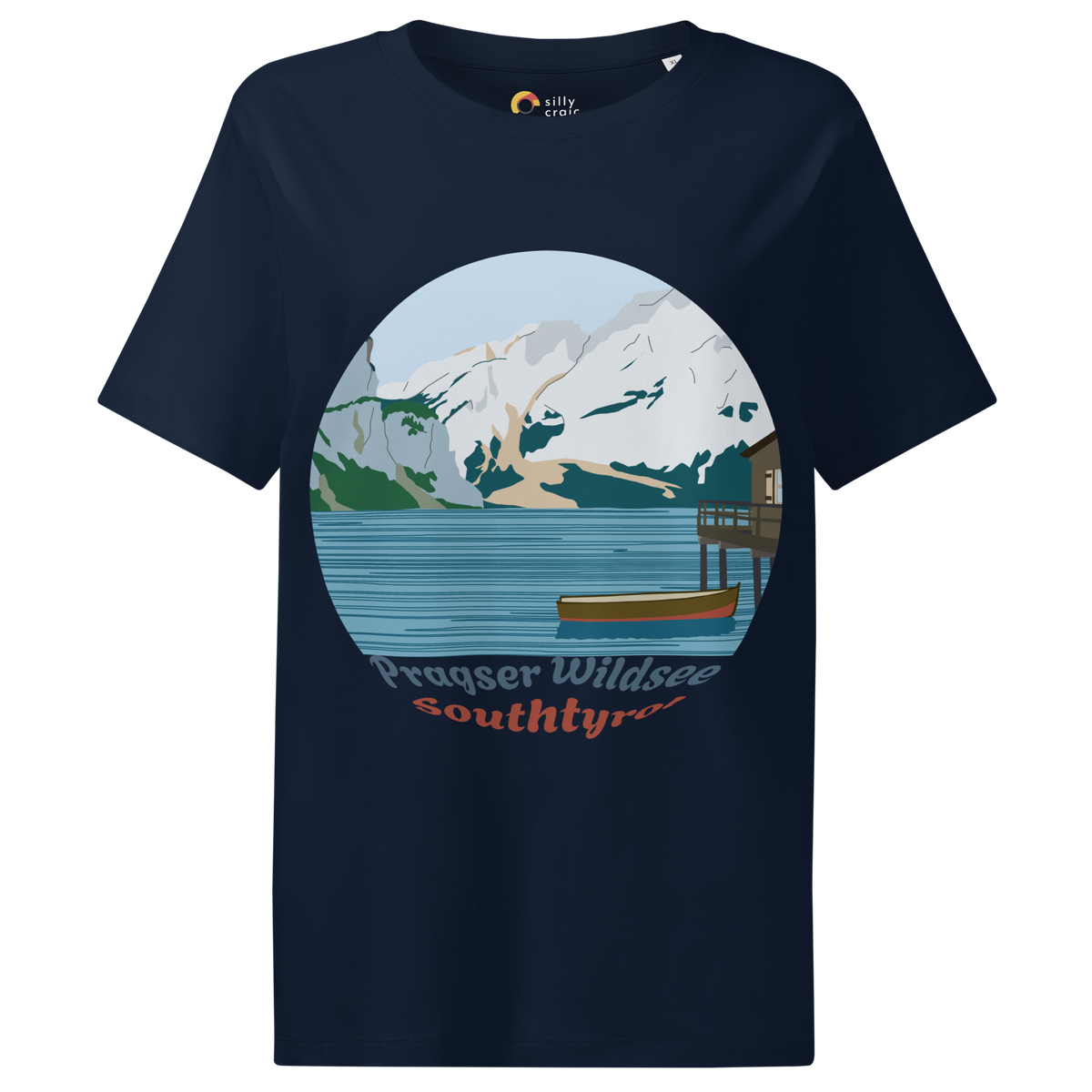 Lago di Braies women's t-shirt in French Navy – front print design