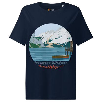 Lago di Braies women's t-shirt in French Navy – front print design