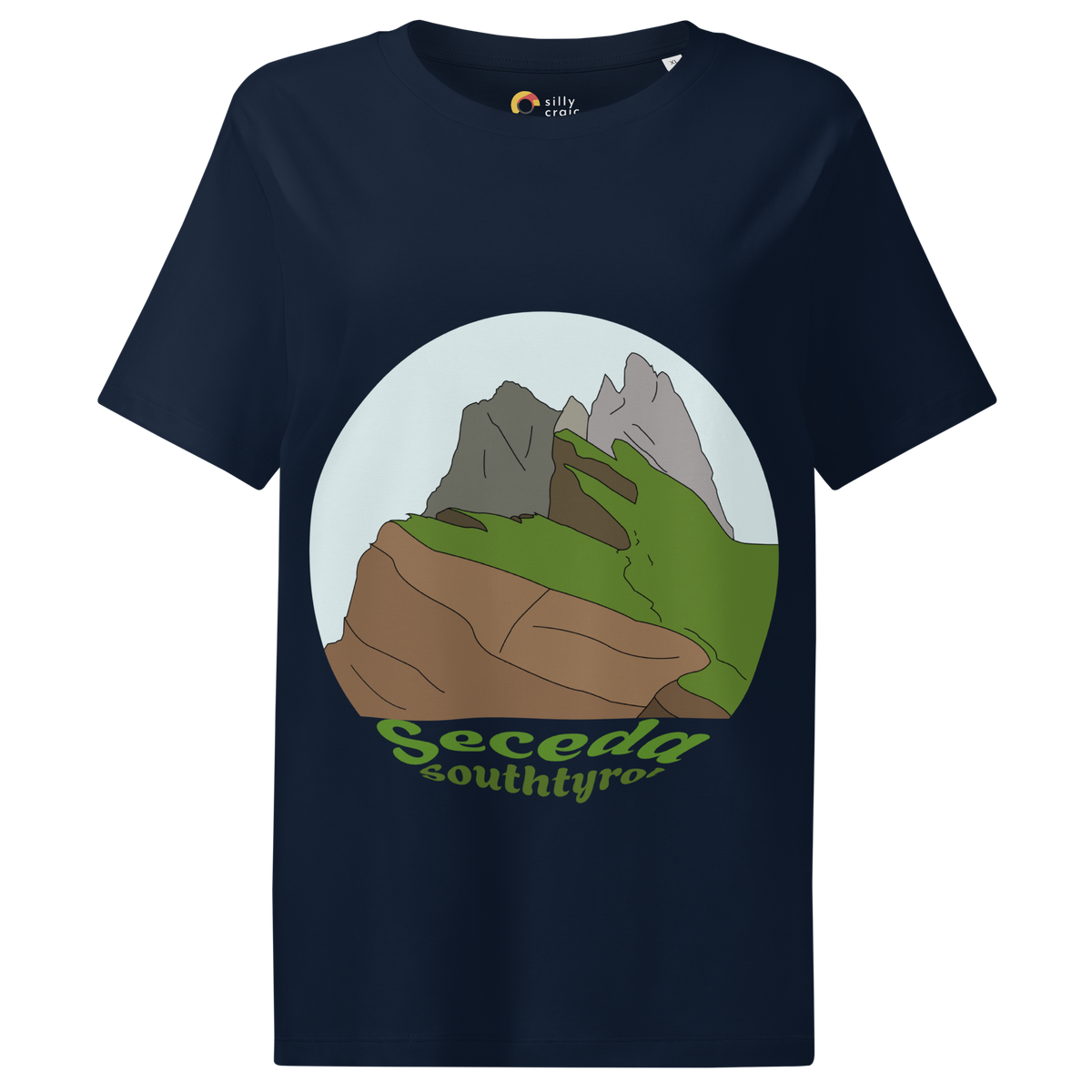 Seceda women's t-shirt in French Navy – front print design
