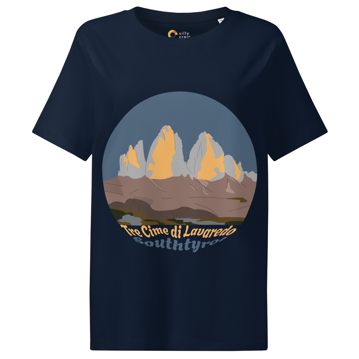 Tre Cime di Lavaredo women's t-shirt in French Navy – front print design