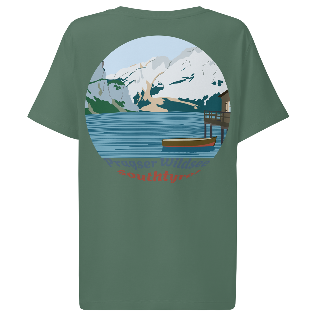 Lago di Braies women's t-shirt in Green Bay – back print design