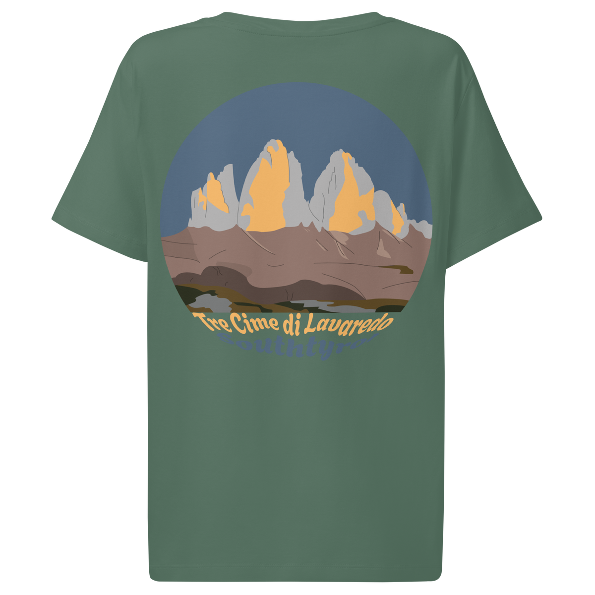 Tre Cime di Lavaredo women's t-shirt in Green Bay – back print design