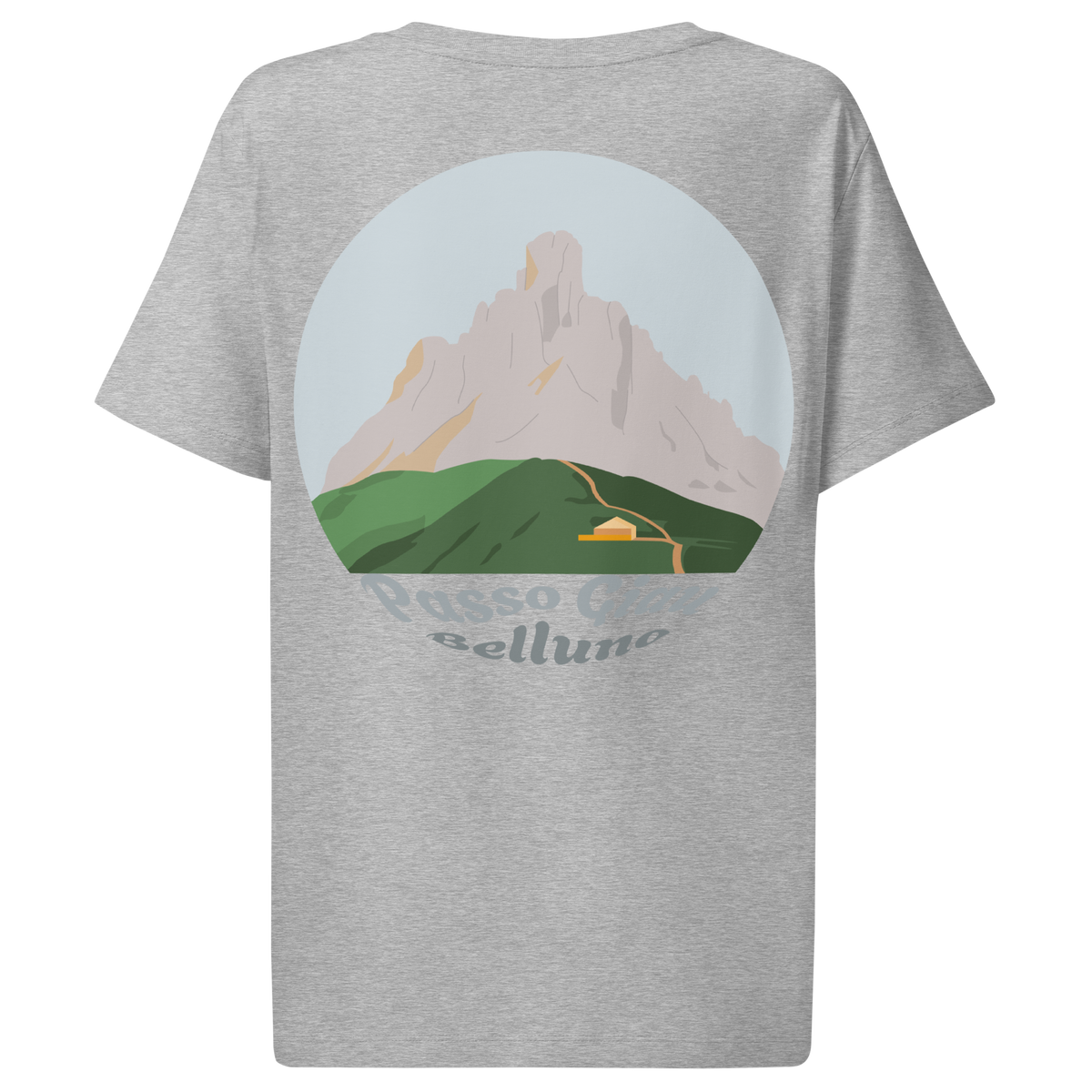 Passo Giau women's t-shirt in Heather Grey – back print design