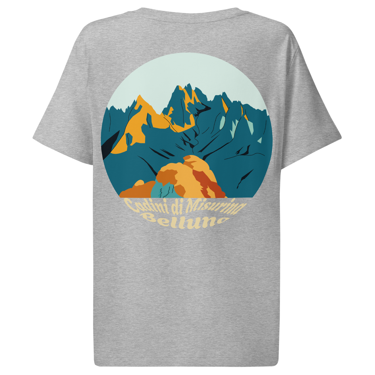 Cadini di Misurina women's t-shirt in Heather Grey – back print design