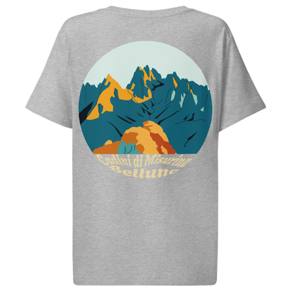 Cadini di Misurina women's t-shirt in Heather Grey – back print design
