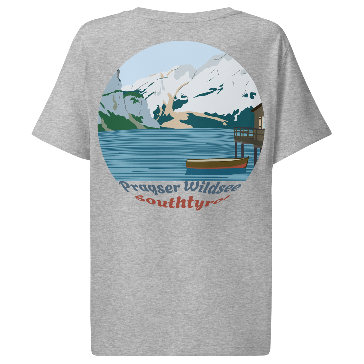 Lago di Braies women's t-shirt in Heather Grey – back print design
