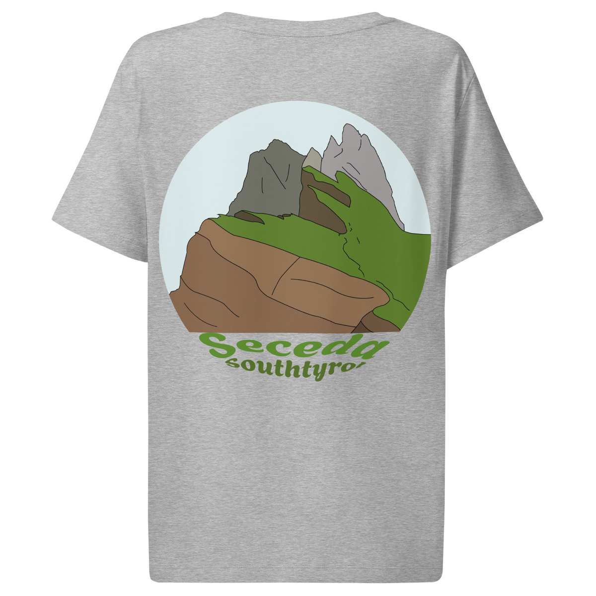 Seceda women's t-shirt in Heather Grey – back print design