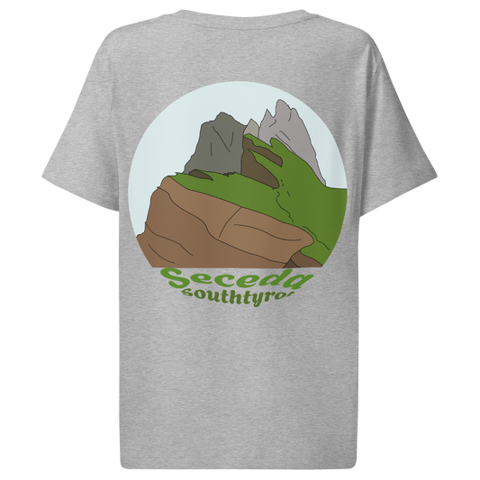 Seceda women's t-shirt in Heather Grey – back print design