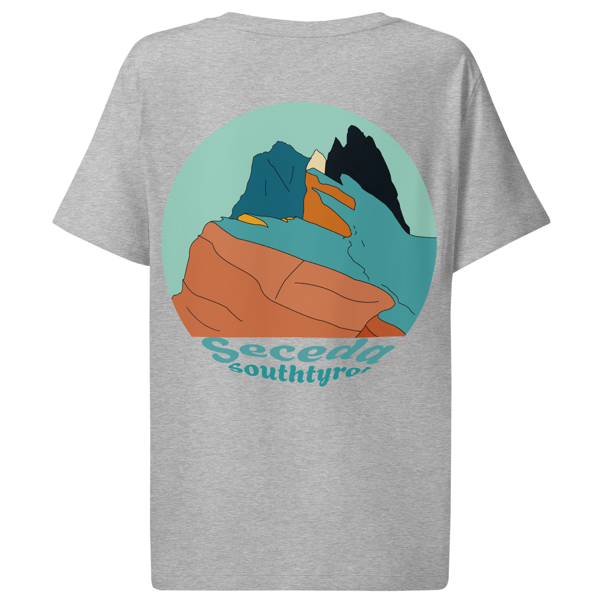 Seceda Retro women's t-shirt in Heather Grey – back print design