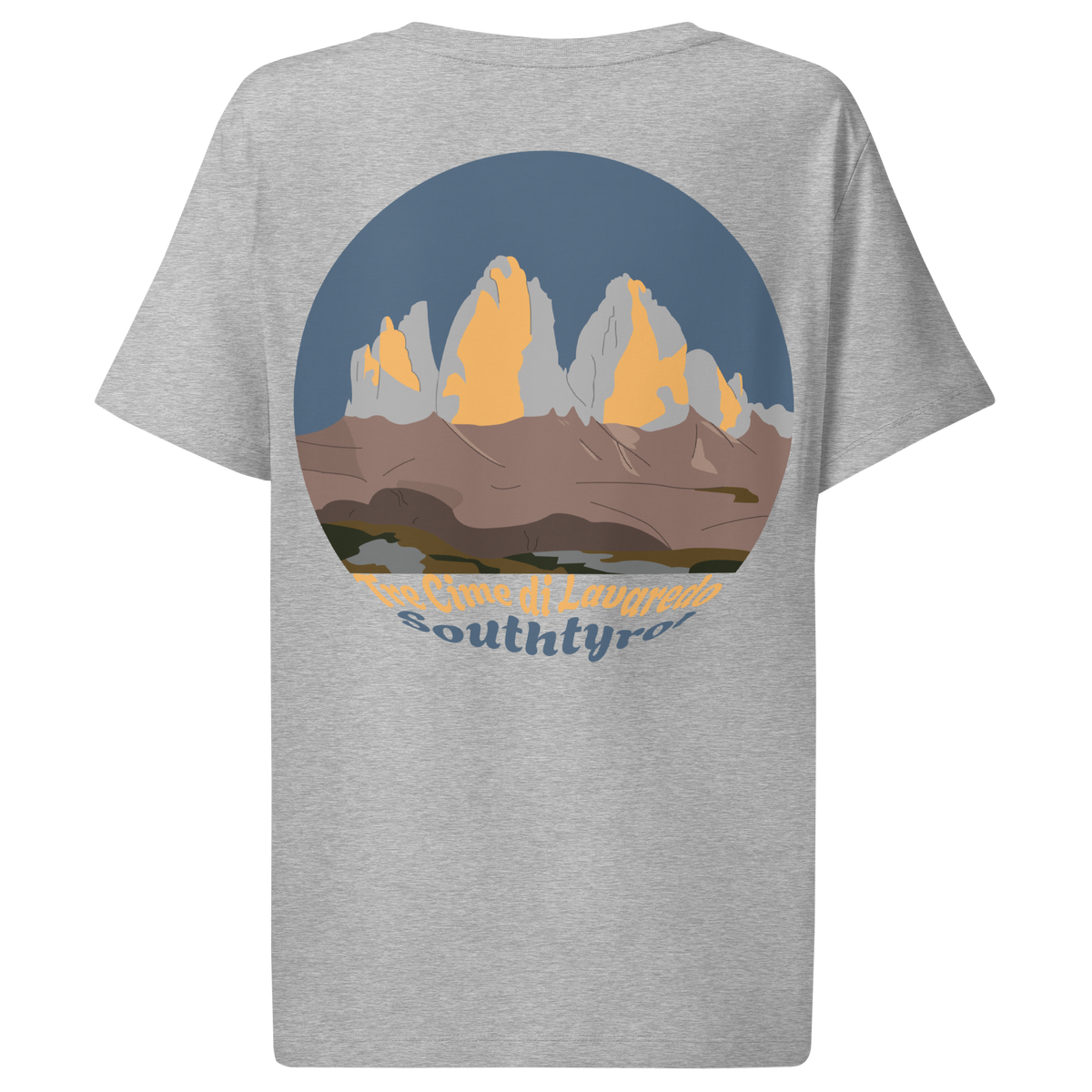 Tre Cime di Lavaredo women's t-shirt in Heather Grey – back print design