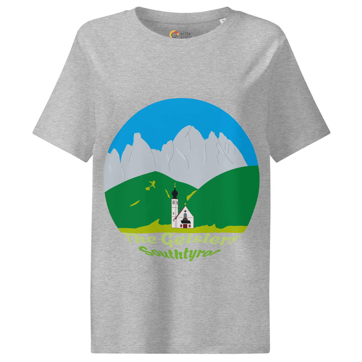 The Geislers women's t-shirt in Heather Grey – front print design