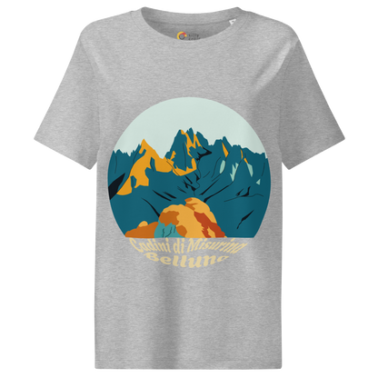 Cadini di Misurina women's t-shirt in Heather Grey – front print design